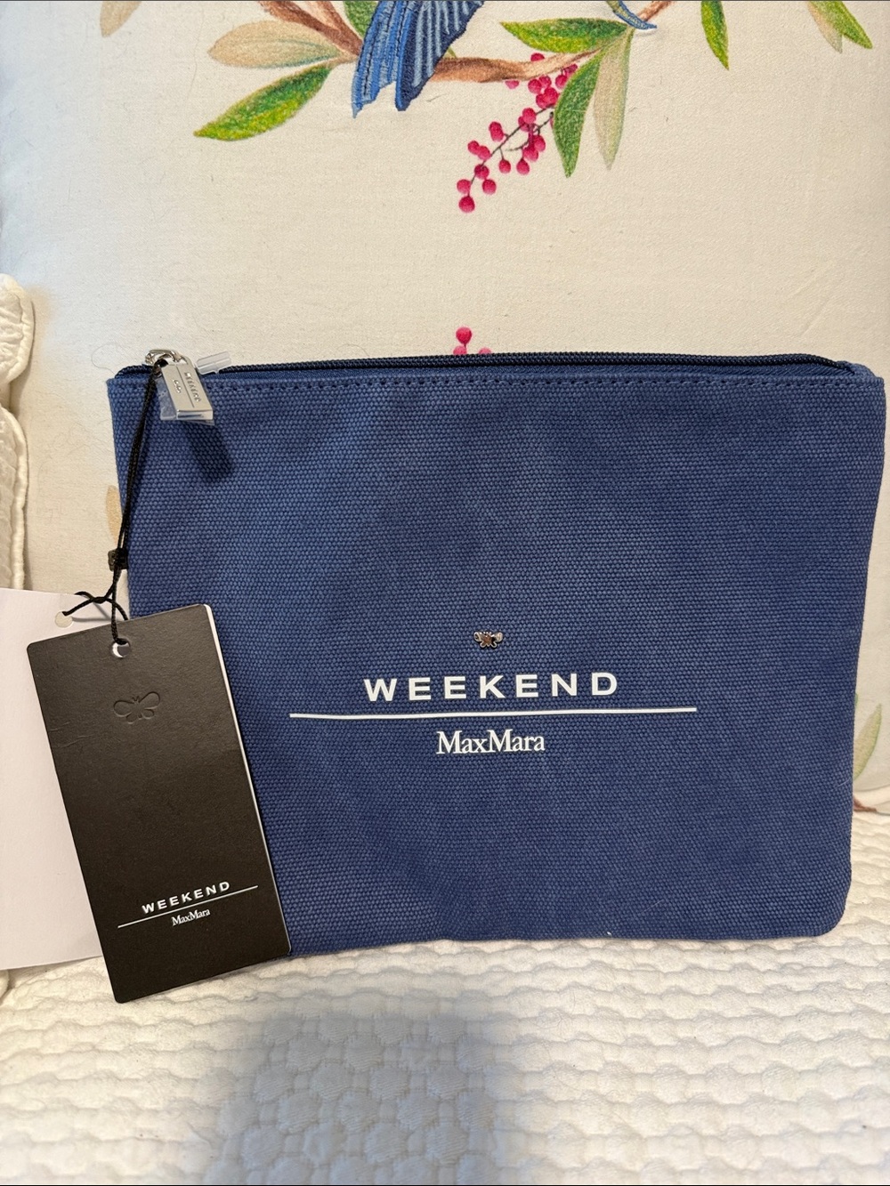 MaxMara Weekend Navy Canvas Toiletry Pouch with White Logo